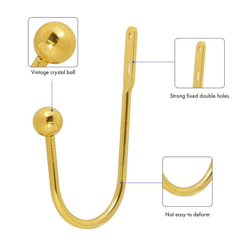 HEMOUR Curtain Holdback, 4 Pcs Wall Mounted Drapery Tiebacks with Screws, Heavy Duty Metal Decorative Window Drapery Holder Curtain Hook, Gold - Image 5